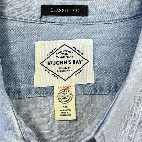 ST. JOHN’S BAY Classic Fit Authentic Indigo Long Sleeve Button Down Denim Shirt - Picture 9 of 10